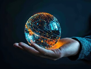 Wall Mural - a hand holding a glowing globe representing digital connectivity and innovation.
