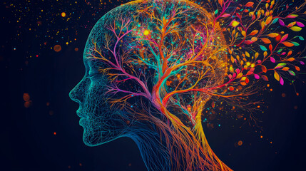 Leinwandbilder - Creative representation of the human mind intertwined with nature at night