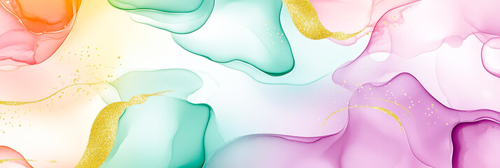 Fototapete - Swirling colors in shades of pink, green, and orange create an enchanting abstract design that draws the viewer in
