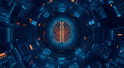 A digital brain with circuit patterns and binary