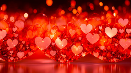 Leinwandbilder - Heart decorations illuminate the surface with vibrant red hues for a romantic celebration or special event