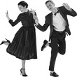 © master1305 - Rhythmic. Black and white. Stylish, elegant young couple, man and woman in stylus clothes dancing isolated on transparent background. Concept of hobby, retro dance, vintage style, choreography, beauty