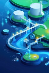 Wall Mural - a dynamic infographic of ai analyzing and solving global water shortages.