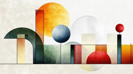 Wall Mural - a clean minimalist design featuring soft pastel shapes with a noise grain overlay
