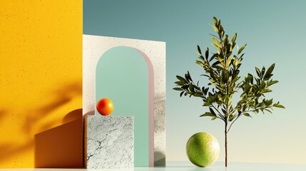 Wall Mural - a clean minimalist design featuring soft pastel shapes with a noise grain overlay