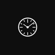 © TatChong - White clock icon illustration on black background for time concept