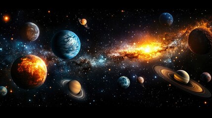 Wall Mural - celestial symphony planets, stars, and nebula in the vast cosmos