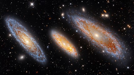 Wall Mural - trio of spiral galaxies in deep space