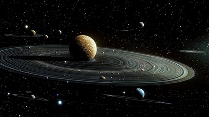 Wall Mural - majestic planetary system with extensive ring system in deep space