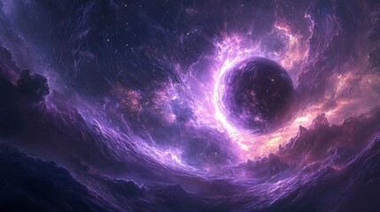 Wall Mural - Cosmic Nebula Purple Planet Surrounded by Energetic Plasma