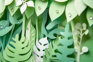 Aufkleber - Lush green trees and leaves in layered paper cutout design for eco friendly themes focused on sustainability