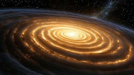 Wall Mural - Majestic Spiral Galaxy Celestial Swirl of Golden Light and Cosmic Dust