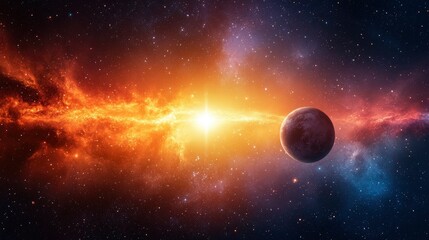 Wall Mural - celestial inferno planet and star in cosmic nebula