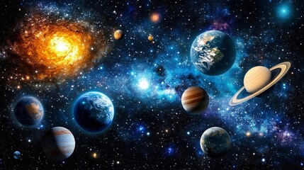 Wall Mural - majestic solar system planets, stars, and nebula in vivid detail