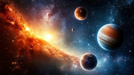 Wall Mural - cosmic nebula with planets and stars - majestic space scene