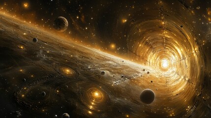 Wall Mural - cosmic wormhole journey through the golden galaxy