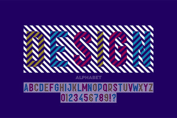 Wall Mural - design. striped font design alphabet letters and numbers vector illustration