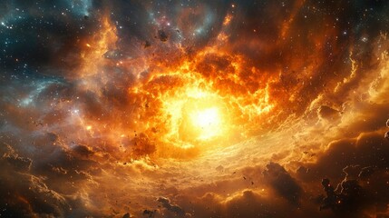 Wall Mural - celestial inferno a fiery nebula's embrace