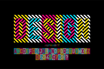 Wall Mural - design. striped font design alphabet letters and numbers vector illustration