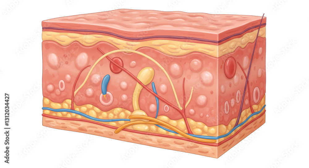 Illustration showing human skin layer cross section with epidermis and ...