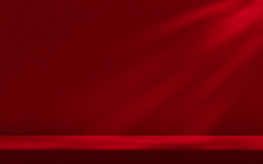 Wall Mural - red studio room wall, illuminated by sunlight through foliage with tabletop. product presentation te