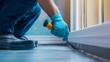 © Олег Чуприна - Construction worker using a tool to apply finishing touches to a floor in a residential building during daylight hours