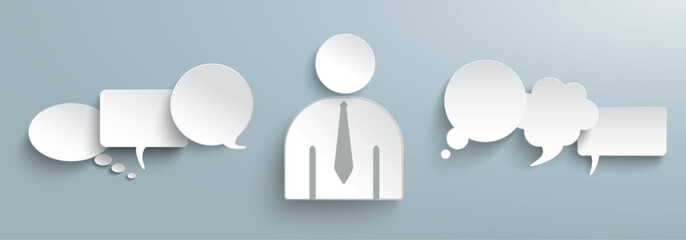 Wall Mural - White Paper Businessman Communication Speech Bubbles