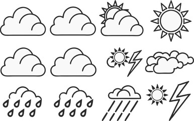 minimalist black and white vector weather icons set