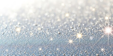 Sparkling silver glitter background with bokeh effect. Festive, bright, and shiny