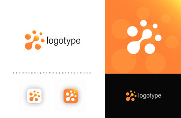 Aufkleber - Abstract molecular logo with fusion organic shapes, representing science, biotech, and innovation. Ideal for tech startups, research firms, and data companies. Modern vector logo