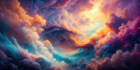 Wall Mural - moody abstract background with swirling clouds and gradient colors, sky, moody, vibrant