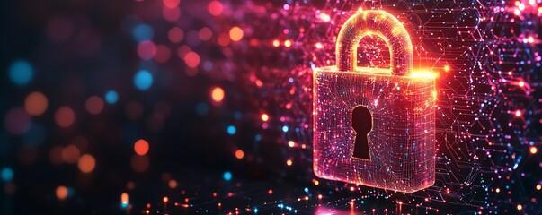 Poster - A dynamic abstract technology lock, intricate neural network patterns, glowing security features, futuristic design, bright neon hues, cuttingedge digital protection, 8K UHD