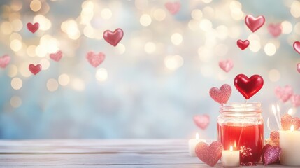 Wall Mural - romantic candlelight with floating hearts: a scene of romance and warmth featuring floating hearts a