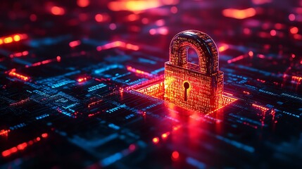 Aufkleber - A glowing abstract lock with digital code flowing through, cyber security and technology theme, intricate protection design, neon light effects, highdefinition, 8K UHD