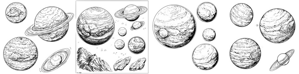 Wall Mural - detailed illustrations of planets and celestial bodies showcasing unique features and characteristic