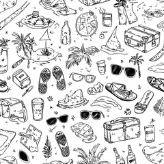 Wall Mural - the background is a hand-drawn doodle in a modern travel illustration