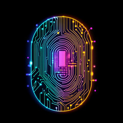 Fototapete - Futuristic neon circuit board abstract fractal pattern design with glowing geometric shapes vibrant color gradient and high tech style