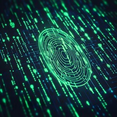 Leinwandbilder - Glowing Digital Fingerprint with Radiant Data Stream in Futuristic Technology Background  Abstract digital pattern with luminous neon lights high speed data flow and technological innovation