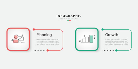 Poster - Business infographic template. 2 Step timeline journey. Process diagram, 2 options on white background, Infograph elements vector illustration.