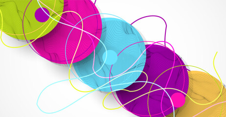 Leinwandbilder - Abstract colored background.  Wireframe circles. Modern science or technology art elements. Surface illustration. Vector.