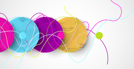 Leinwandbilder - Abstract colored background.  Wireframe circles. Modern science or technology art elements. Surface illustration. Vector.