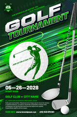 Wall Mural - golf tournament poster template with clubs and balls