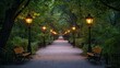 © dany - Park Pathway Evening Stroll with Lampposts
