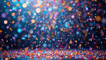 Wall Mural - Colorful Confetti Falling Against a Vibrant Bokeh Background Creating a Festive Atmosphere