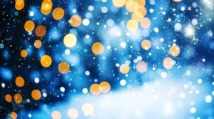 Wall Mural - a captivating winter scene with soft blue and yellow bokeh highlights.
