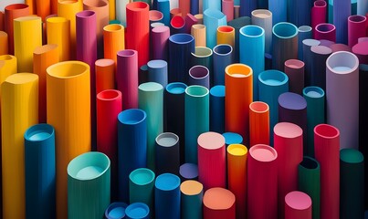 Colorful Cylinders Abstract Art Arrangement vibrant geometric shapes modern background