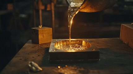 Aufkleber - Gold pouring into a mold at a foundry Generative AI