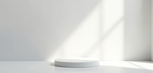 Aufkleber - 3d render geometric composition with sunlight and shadow on wall. Product display scene, exhibition podium, stand mockup. Minimal luxury design. Empty platform for product demo presentation.