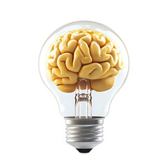 Intelligent light bulb concept with 3D brain on transparent background. high resolution PNG file