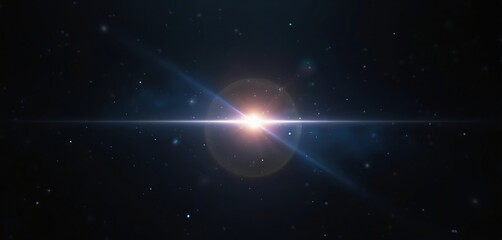 Aufkleber - Abstract glowing light effect with lens flare on dark background. Beautiful digital light flare with anamorphic lens flares for photography. Flash in space design with stars and motion.